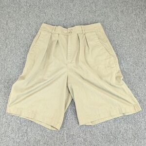OBR Women Vintage Pleated Shorts Size 12 Khaki Tan Cotton Blend Safari High Rise